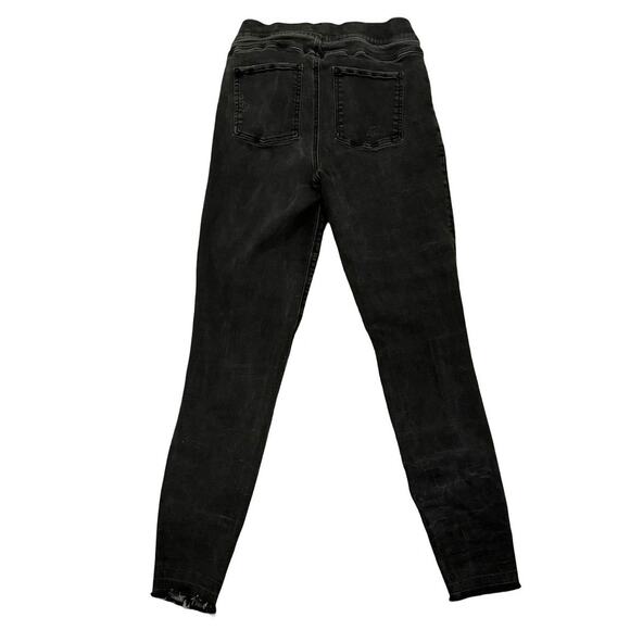 Spanx Jeans Black Denim Skinny Stretch Distressed Raw Hem Pull On Size Medium M - Picture 2 of 7